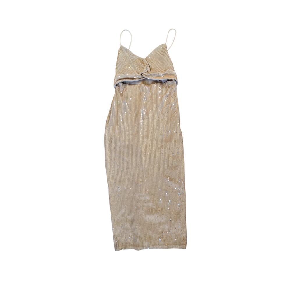 Retrofete (Retrofête) Sariah Sequin Cutout Beige Tan Nude Midi Dress Size M - Picture 3 of 6